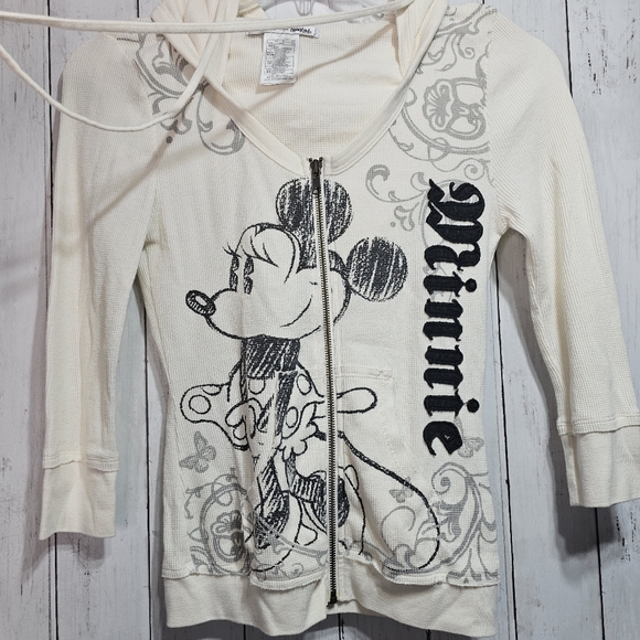 Disney World Disneyland Ivory Minnie Graphic Full Zip Hooded Jacket Size XS. - Picture 2 of 6